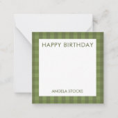 Carte De Correspondance Gingham Vert Personnalisé (Devant)