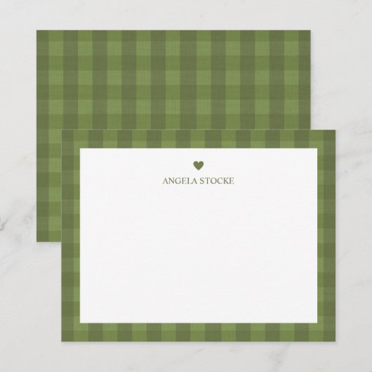 Carte De Correspondance Gingham Vert Personnalisé (Devant / Derrière)