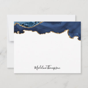 Carte De Correspondance Girl Navy Blue Gold Agate Géode Script Typographie