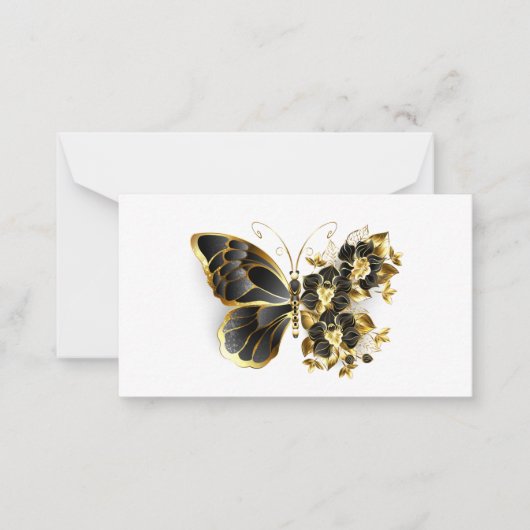Carte De Correspondance Gold flower Butterfly with Black Orchid (Devant)