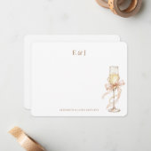 Carte De Correspondance Gold Pearls and Prosecco Elegant Couple Monogram (Devant/Arrière en situation)