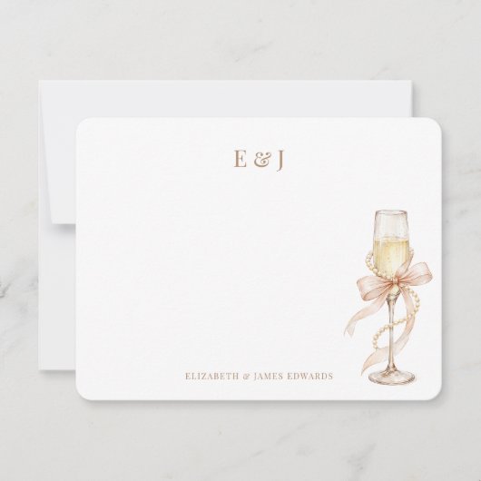 Carte De Correspondance Gold Pearls and Prosecco Elegant Couple Monogram (Devant)