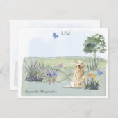 Carte De Correspondance Golden Retriever Chien Papillon Monogramme Nom (Devant / Derrière)