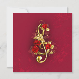 Carte De Correspondance Golden Treble Clef avec fleurs Roses