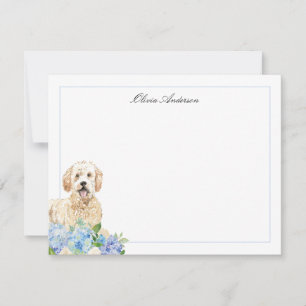Carte De Correspondance Goldendoodle Blue Hydrangea Personnalisé