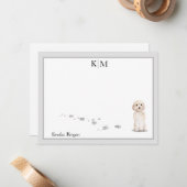Carte De Correspondance Goldendoodle Chien Gris Bordure Monogramme Votre n (Devant/Arrière en situation)