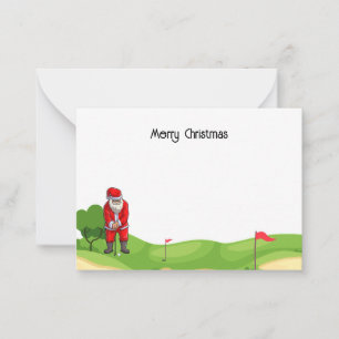 Carte De Correspondance Golf Noël avec le Père Noël jouant au golf