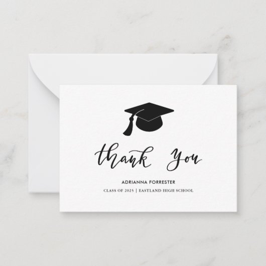 Carte De Correspondance Graduation Casquette Chic Modern Script Merci Note (Devant)