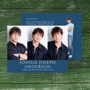 Carte De Correspondance Graduation sophistiquée Trois-Photo Royal Blue