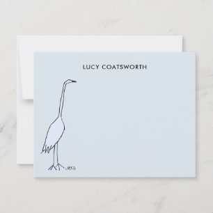 Carte De Correspondance Grand Héron Bleu Monogramme Marais Oiseau Art Bleu