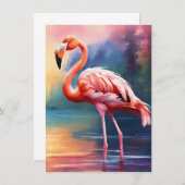 Carte De Correspondance Graphique d'oeuvre de Flamant rose rose dans l'aqu (Devant / Derrière)