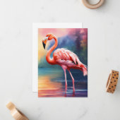 Carte De Correspondance Graphique d'oeuvre de Flamant rose rose dans l'aqu (Devant/Arrière en situation)