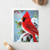 Carte De Correspondance Graphique d'oiseau Cardinal enneigé (Devant/Arrière en situation)