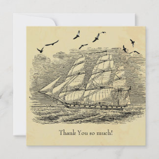 Carte De Correspondance Gravure d'un clipper Merci