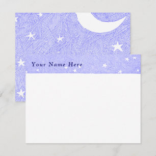 Carte De Correspondance Gravure personnalisée Lune Bleue et Étoiles
