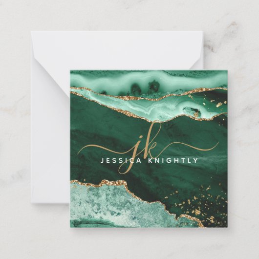 Carte De Correspondance Green Agate Geode Gold Parties scintillant Script (Devant)