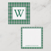 Carte De Correspondance Green and Black Tartan Plaid Monogram (Devant / Derrière)