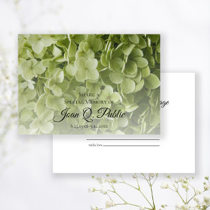 Carte De Correspondance Green Hydrangea Floral Partager une mémoire funéra
