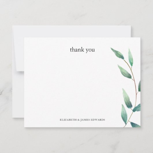 Carte De Correspondance Green Leaves Thank You Couple Personalized (Devant)
