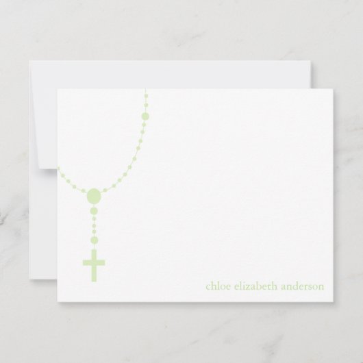 Carte De Correspondance Green Rosary Baptism Merci Notes (Devant)