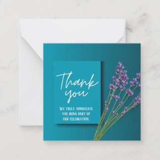Carte De Correspondance Green Thank You Card with Purple Floral Design