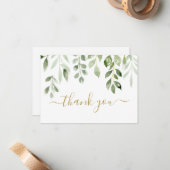 Carte De Correspondance Greenery feuille merci Note Card (Devant/Arrière en situation)