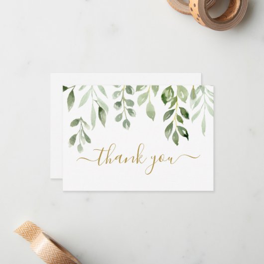 Carte De Correspondance Greenery feuille merci Note Card (Devant/Arrière en situation)