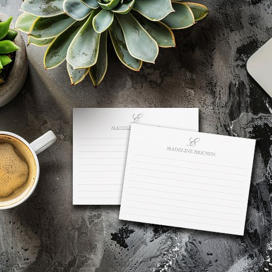 Carte De Correspondance Gris et blanc monogramme