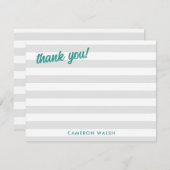 Carte De Correspondance Gris Lignes Merci Turquoise Ajouter un nom (Devant / Derrière)