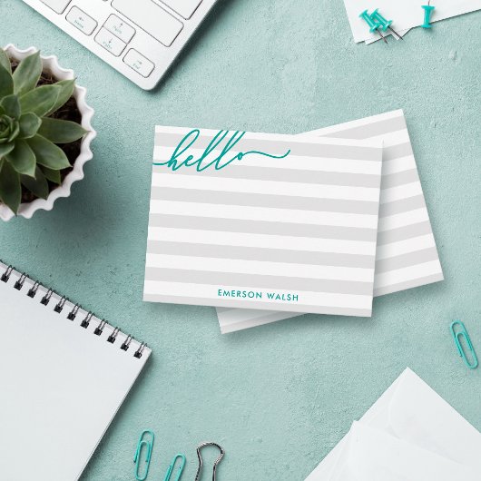 Carte De Correspondance Gris Lignes Turquoise Hello Ajouter un nom