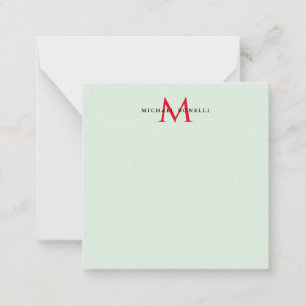 Carte De Correspondance Gris vert et Monogramme rouge Moderne minimaliste