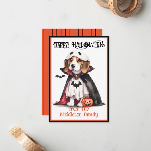 Carte De Correspondance Halloween beagle Chien heureux (Devant/Arrière en situation)