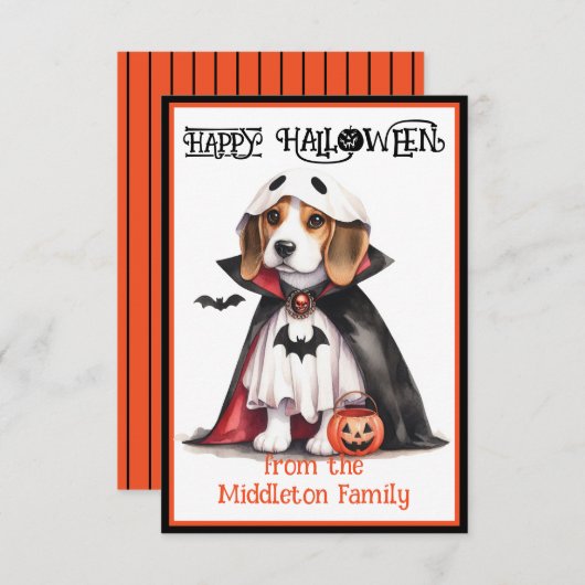 Carte De Correspondance Halloween beagle Chien heureux (Devant / Derrière)