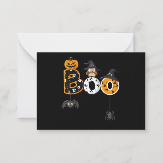 Carte De Correspondance Halloween Boo Owl avec sorcière Casquette araignée (Devant)