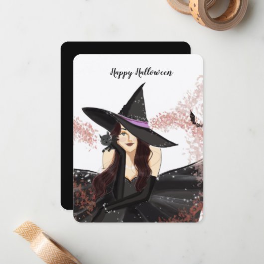 Carte De Correspondance halloween, sorcière (Devant/Arrière en situation)