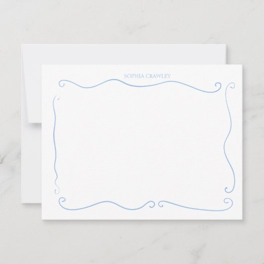 Carte De Correspondance Hand Drawn French Blue Whimsical Personalized (Devant)