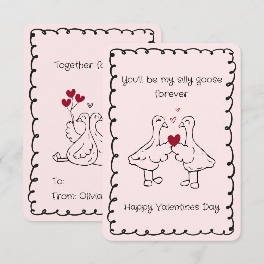 Carte De Correspondance Hand Drawn Silly Goose Funny Saying Valentines Day (Devant / Derrière)