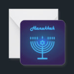 Carte De Correspondance Hanukkah Menorah lights Festival decoration<br><div class="desc">Hanukkah Menorah - Festival of lights traditional decoration Jewish Holiday / Neon effect navy blue color modern design with blue menorah. star of David - Israeli star, for Invitations & Stationery > Personalized Stationery > Note Cards / Perfect present or gift for birthday, anniversary, classroom, teacher, family, friends, Hanukkah event,...</div>