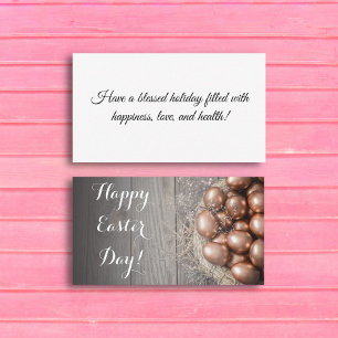 Carte De Correspondance happy easter day golden eggs wood