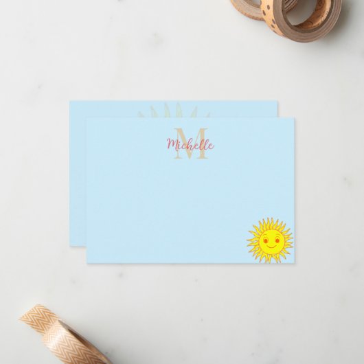Carte De Correspondance Happy Face Sunshine Monogram Personalized (Devant/Arrière en situation)