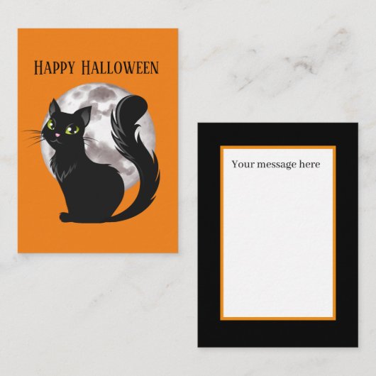 Carte De Correspondance Happy Halloween chat noir ajouter un message (Devant / Derrière)