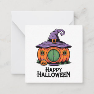 Carte De Correspondance Happy Halloween Citrouille Cottage & Witch Casquet