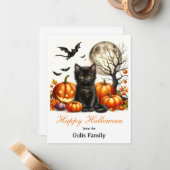 Carte De Correspondance Happy Halloween Citrouille de chat personnalisé (Devant/Arrière en situation)