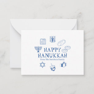 Carte De Correspondance Happy Hanoukka bleu blanc nom personnalisé