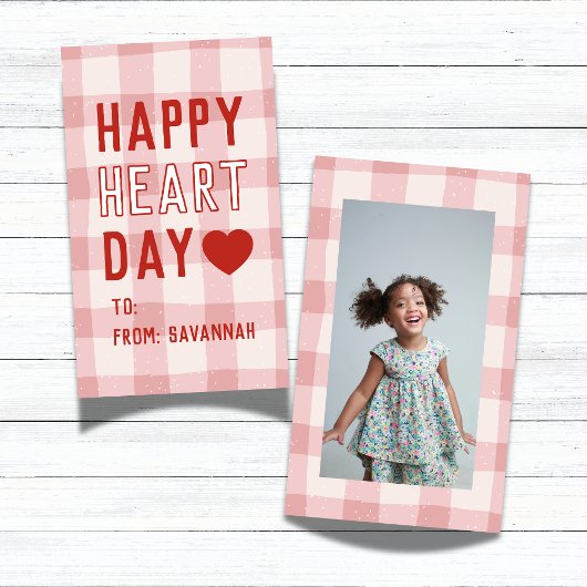 Carte De Correspondance Happy Heart Day Pink Gingham Valentine's Classroom