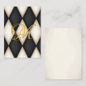 Carte De Correspondance Harlequin Noir & Blanc Faux Antique Monogrammé (Devant / Derrière)