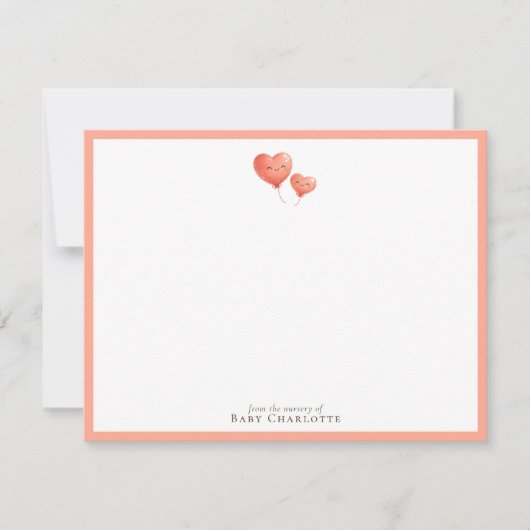 Carte De Correspondance Heart Balloon Nursery Note Card – Personalized (Devant)