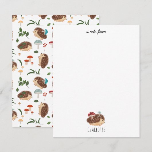 Carte De Correspondance Hérisson Mignon Champignon Forêt Animaux Enfants (Devant / Derrière)