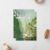 Carte De Correspondance Hérons en été par Newell Convers Wyeth (Devant/Arrière en situation)