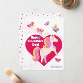 Carte De Correspondance Heureuse Sainte-Valentin de papillons Unicorn mign (Devant/Arrière en situation)